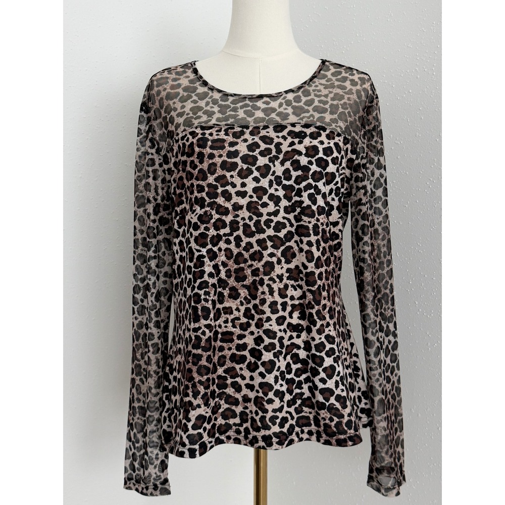 NY&Co Leopard Print Sheer Mesh Long Sleeve Top Western Glam NWT (L)